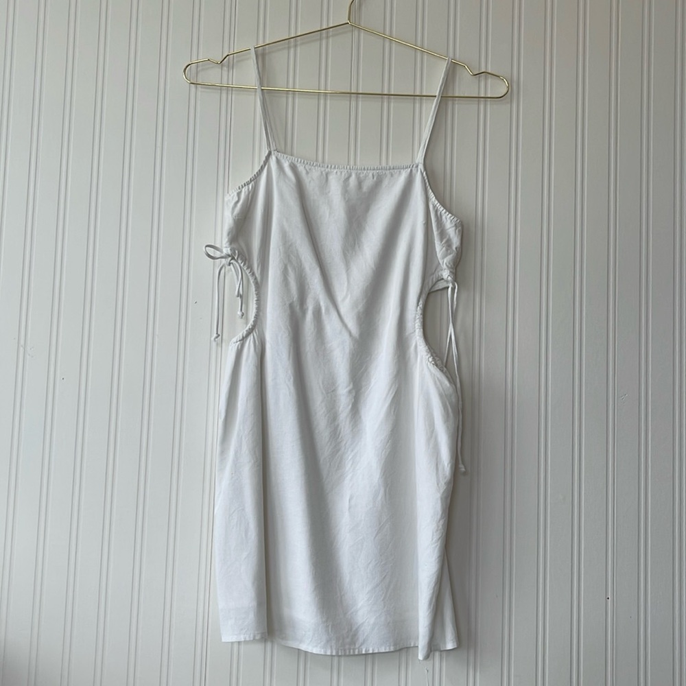White Linen Mini Dress with Side Cutouts